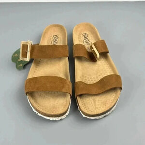 BIOSTEP SZ 41 BROWN SUEDE MADE IN SPAIN SANDALS W/ TORTISHELL BUCKLE ACCENT NWT